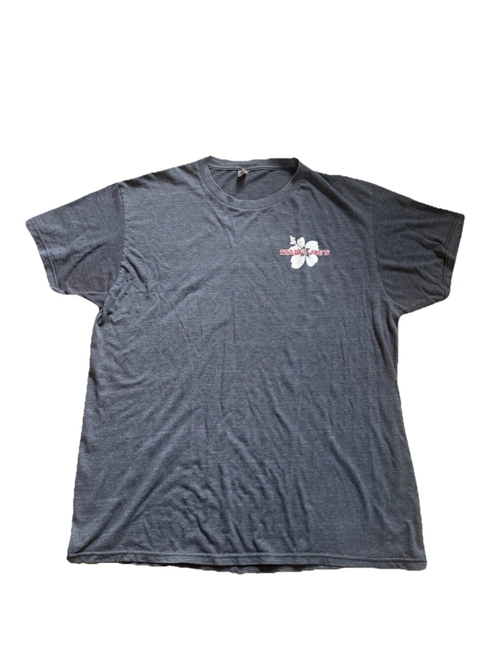 Trader Joe's grey t-shirt with hibiscus flower design. Size: L